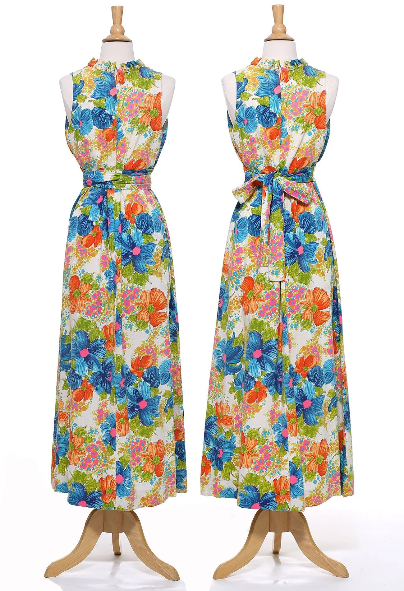 50s Hawaiian Bold Floral Maxi Dress