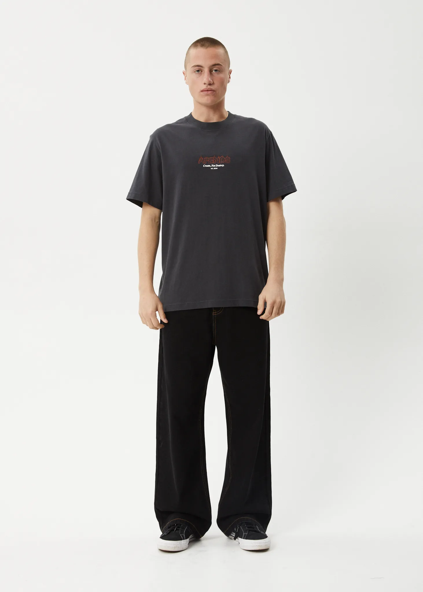 AFENDS Mens Ember - Retro Fit Tee - Charcoal