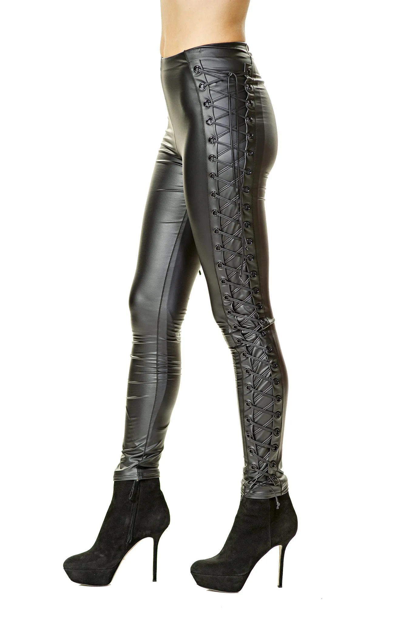 All Leatherette Lace Up Legging