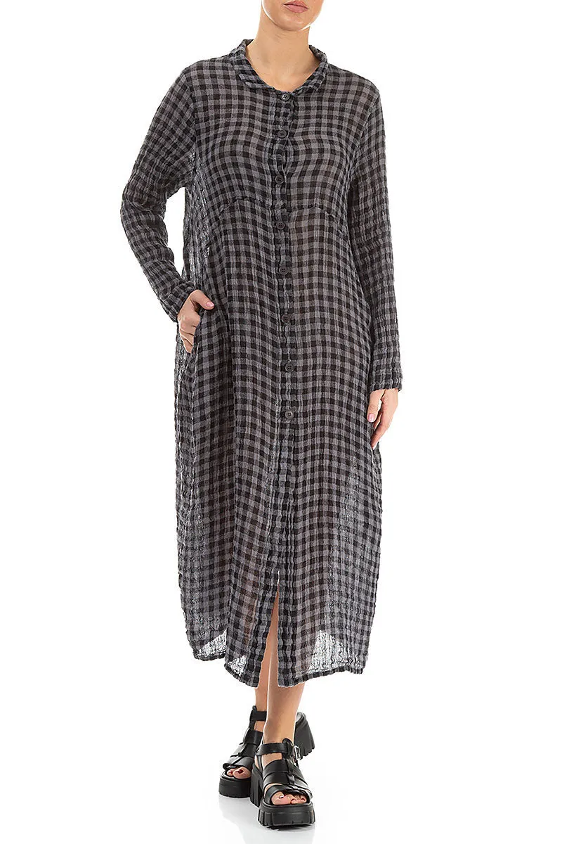 Balloon Grey Check Gauze Linen Jacket Dress