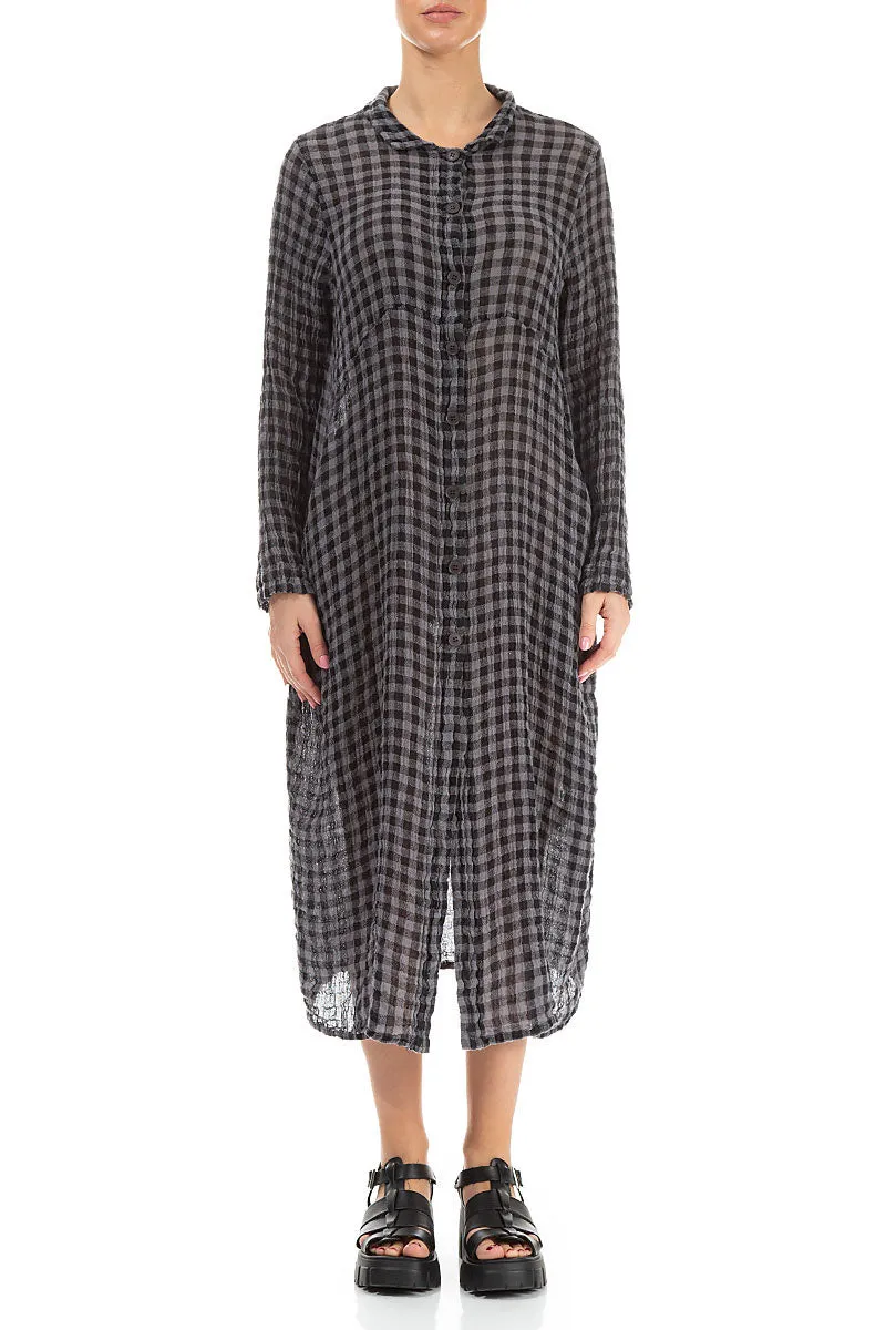 Balloon Grey Check Gauze Linen Jacket Dress