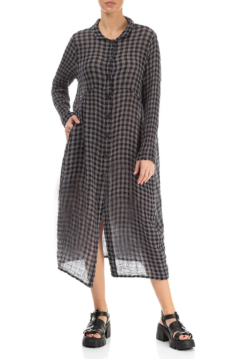 Balloon Grey Check Gauze Linen Jacket Dress