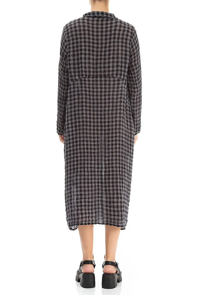 Balloon Grey Check Gauze Linen Jacket Dress