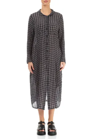 Balloon Grey Check Gauze Linen Jacket Dress