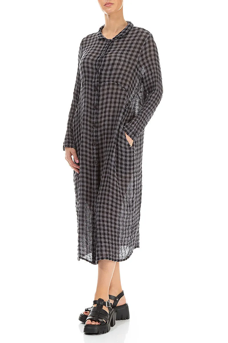Balloon Grey Check Gauze Linen Jacket Dress