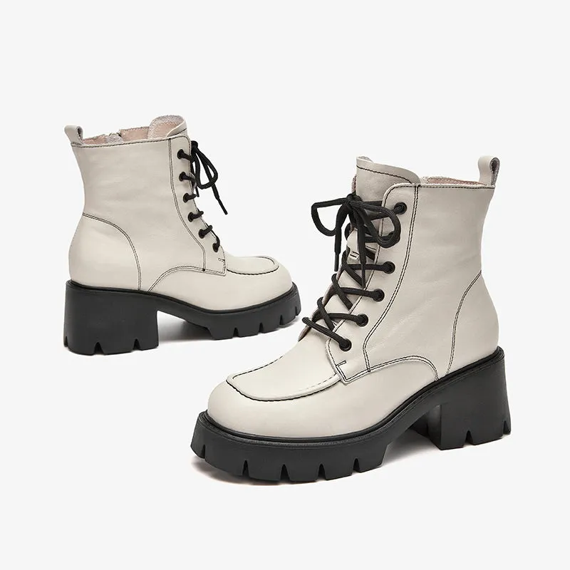 BeauToday Leather Platform Sole Ankle Boots for Women