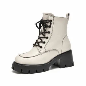 BeauToday Leather Platform Sole Ankle Boots for Women