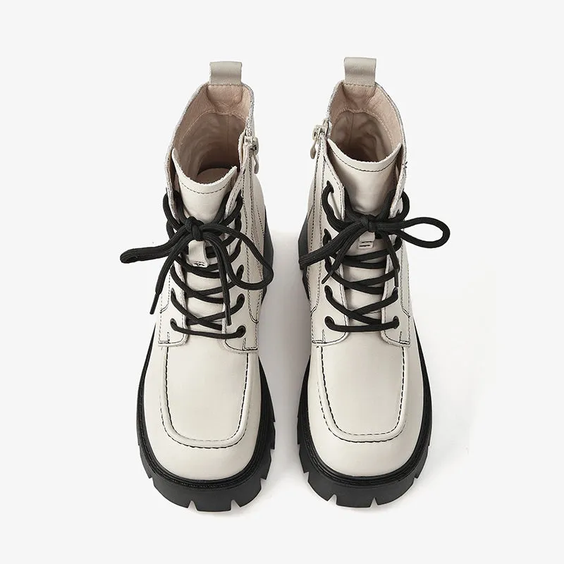 BeauToday Leather Platform Sole Ankle Boots for Women