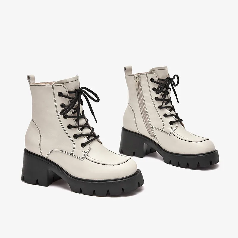 BeauToday Leather Platform Sole Ankle Boots for Women