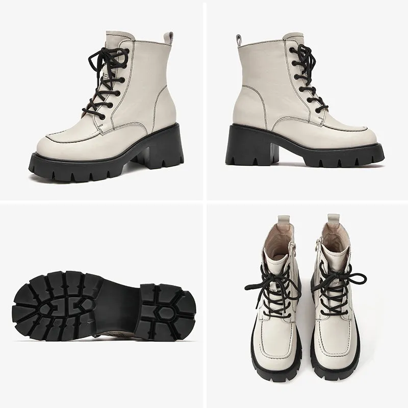 BeauToday Leather Platform Sole Ankle Boots for Women