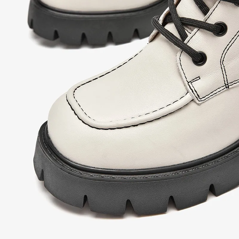 BeauToday Leather Platform Sole Ankle Boots for Women