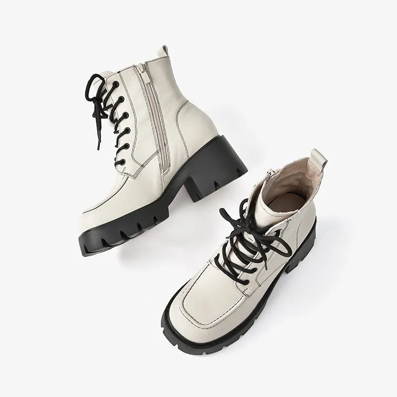 BeauToday Leather Platform Sole Ankle Boots for Women