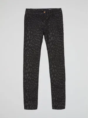 Black Glittered Leopard Print Trousers