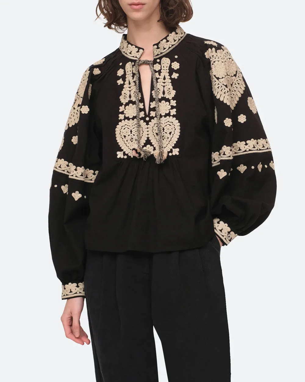 Black Holly Soutache Long Sleeve Top