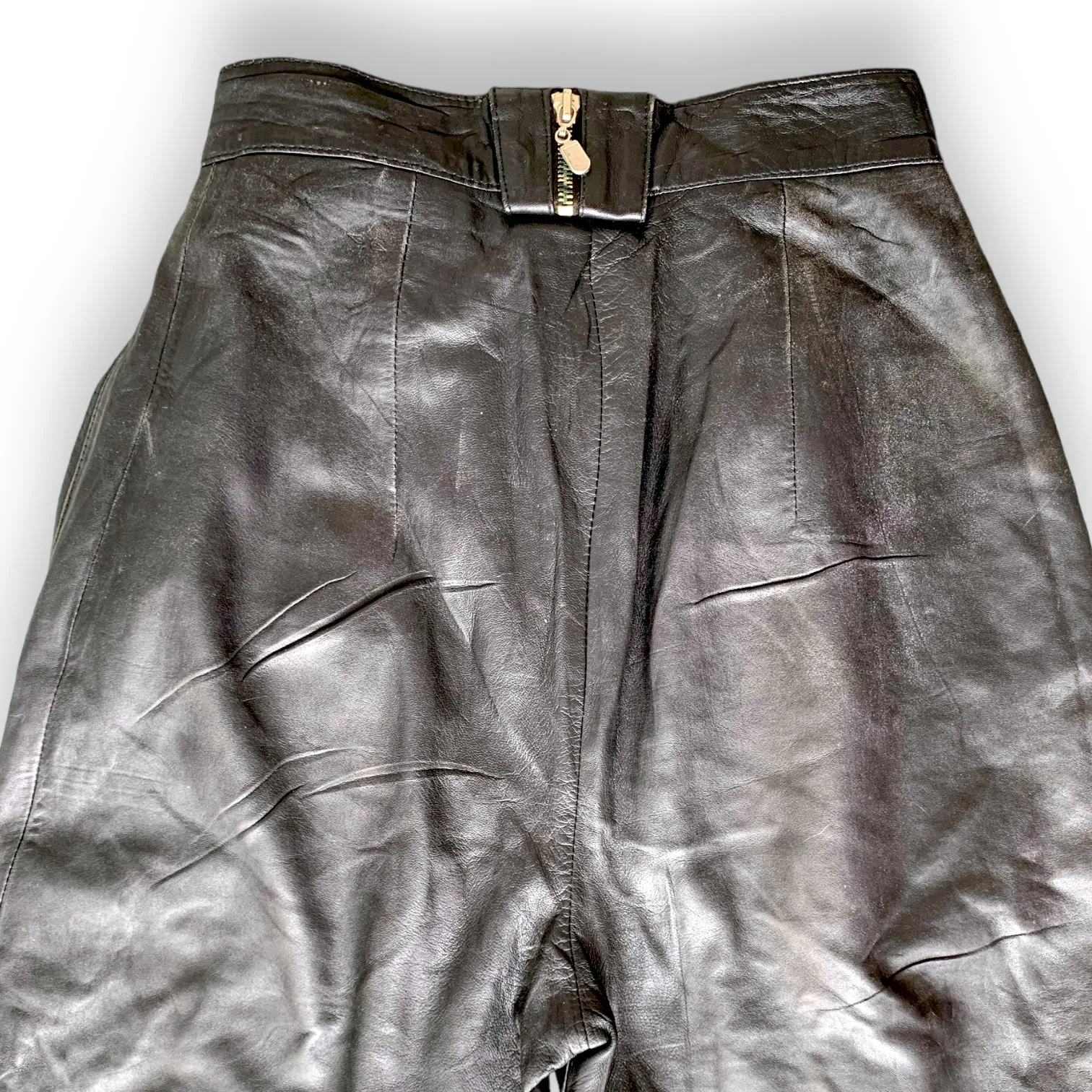 Black Leather Pants with Zipper Detail