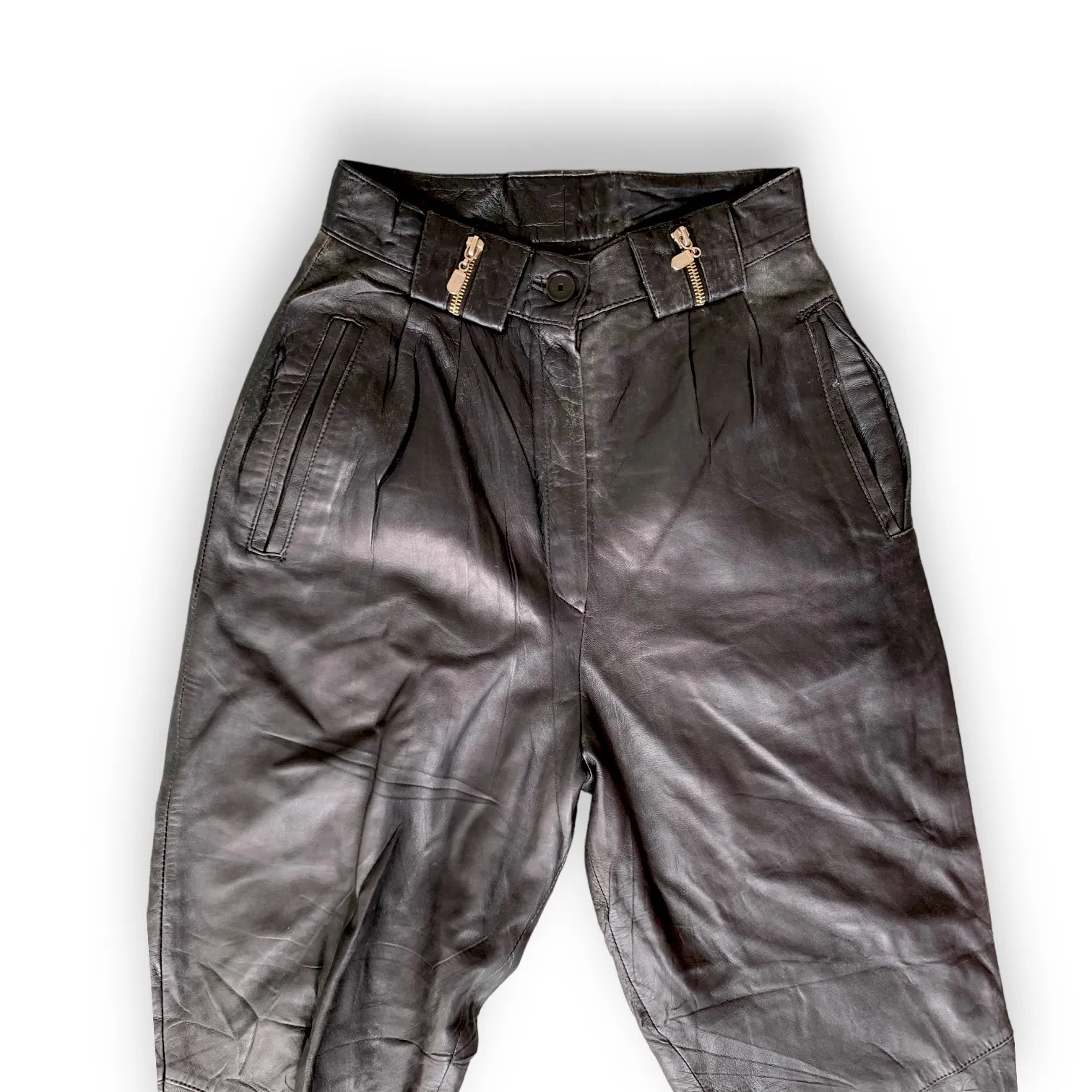 Black Leather Pants with Zipper Detail