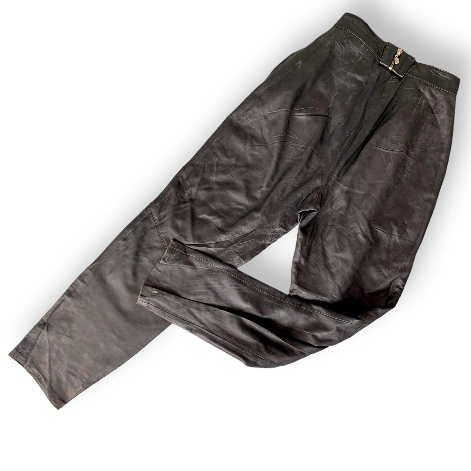 Black Leather Pants with Zipper Detail