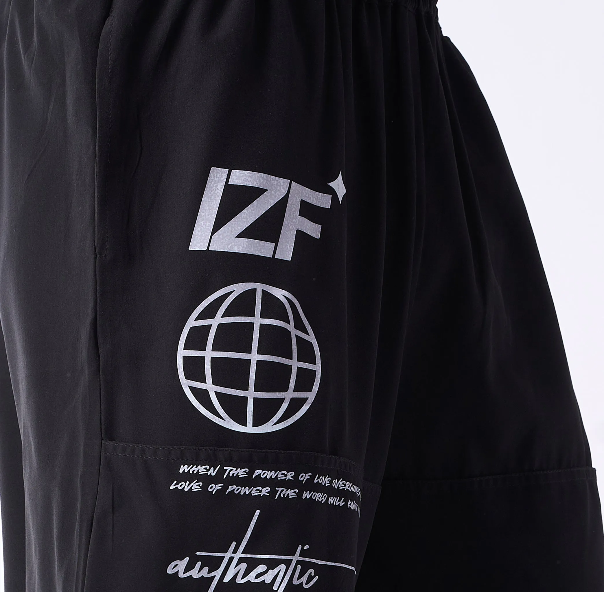 Black Printed Air Parachute Pants for Men