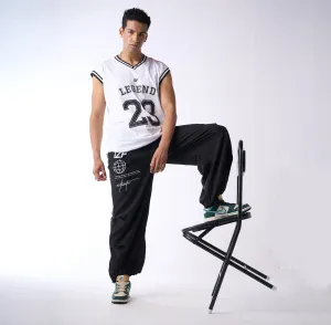 Black Printed Air Parachute Pants for Men