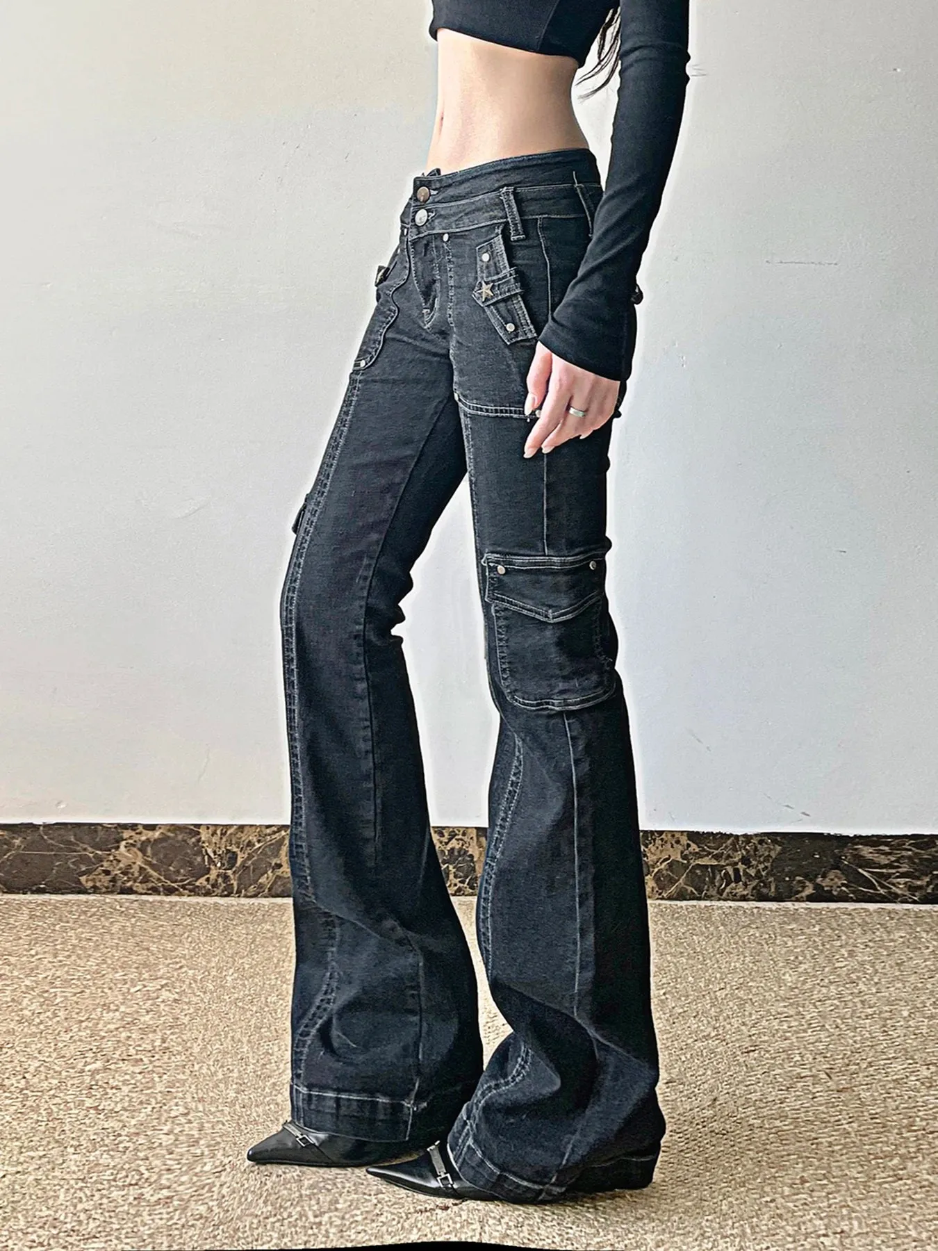 Black Utility Flare Pants