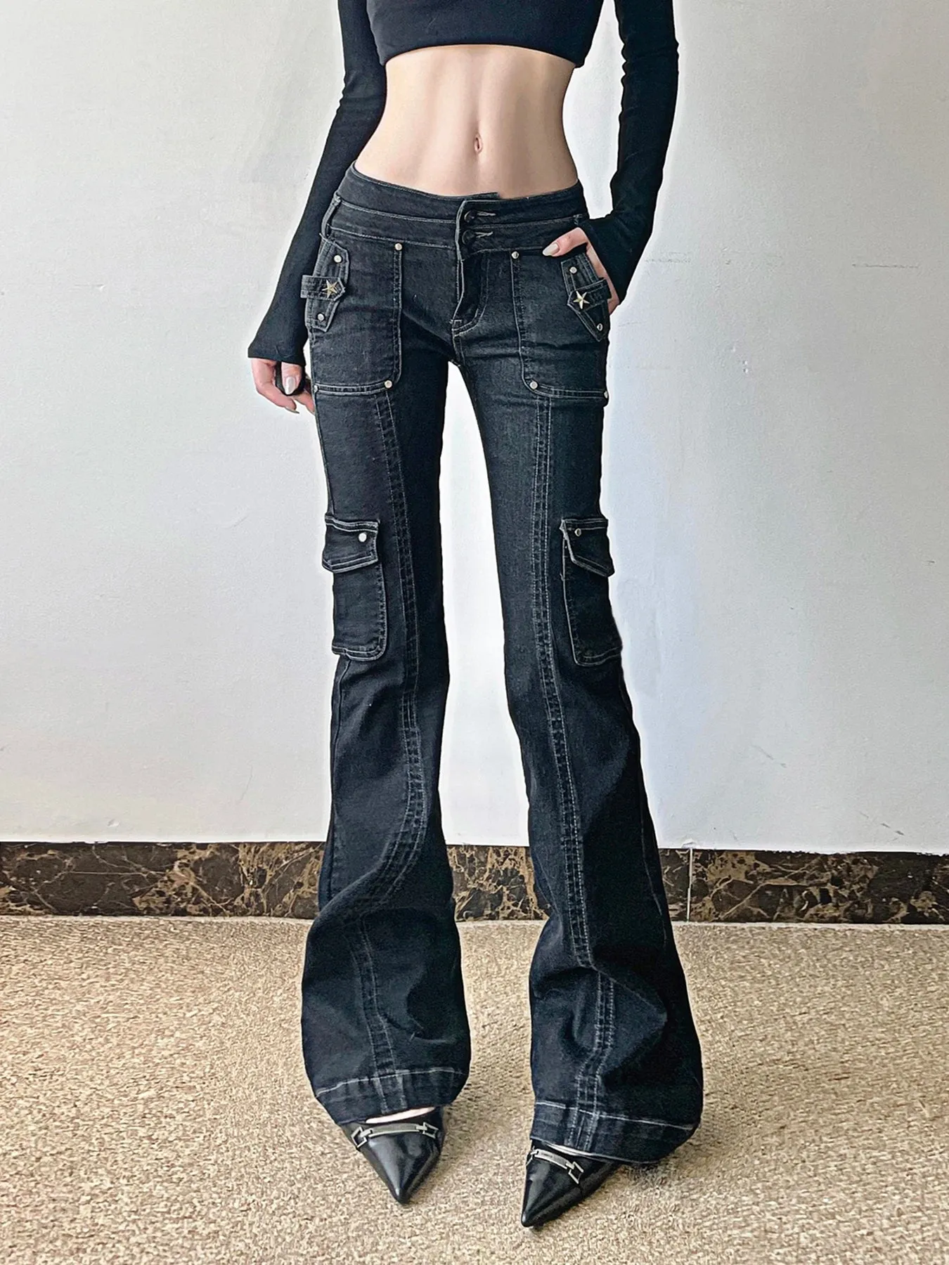 Black Utility Flare Pants