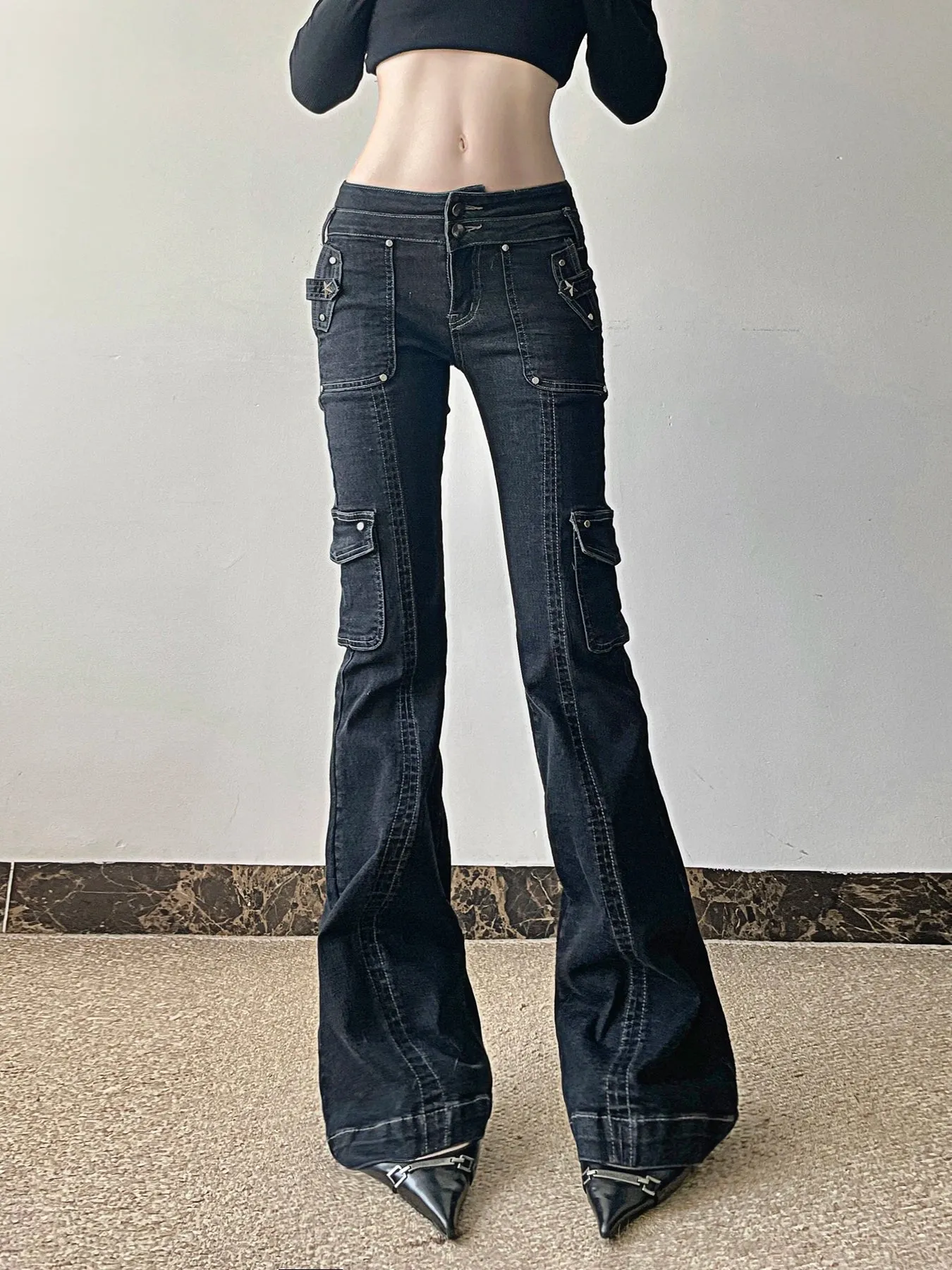 Black Utility Flare Pants