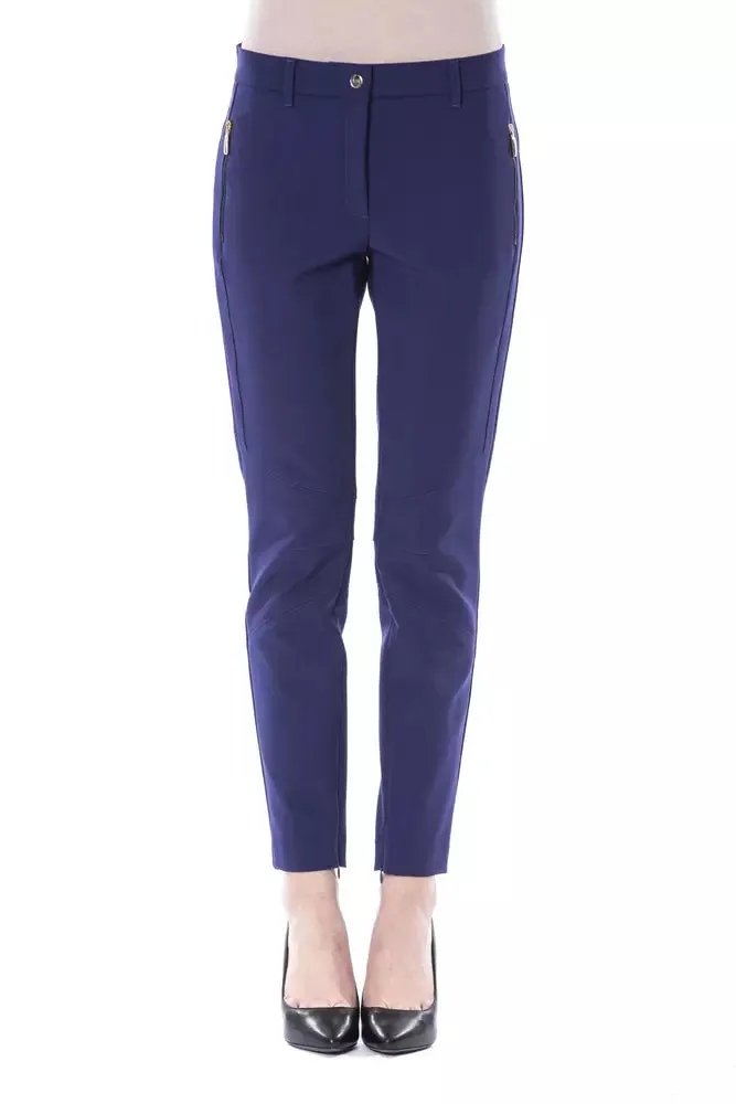 Blue Polyester Women Pants