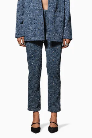 Blue Washed Distressed Denim Studded Pants