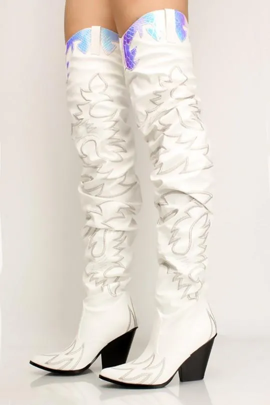 Cape Robbin Hilda Cowboy Boots Women, Over The Knee Western Cowgirl Boots with Chunky Block Heels, Fashion Dress Boots for Women