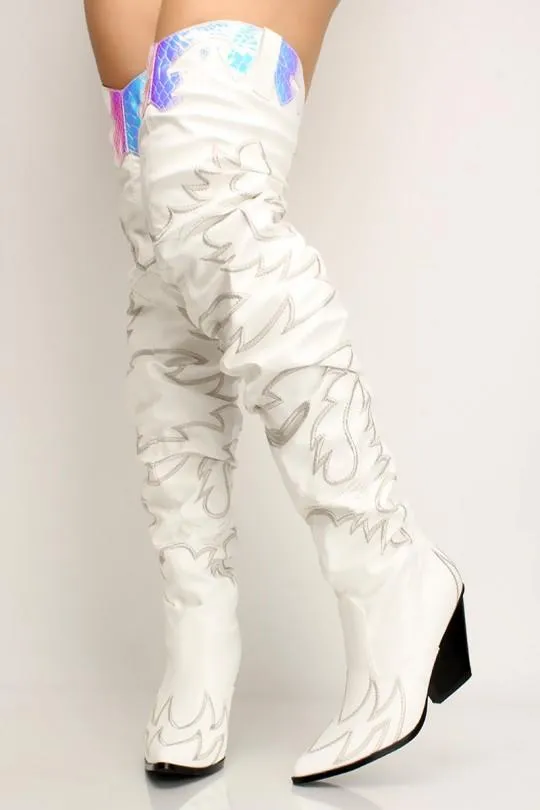 Cape Robbin Hilda Cowboy Boots Women, Over The Knee Western Cowgirl Boots with Chunky Block Heels, Fashion Dress Boots for Women
