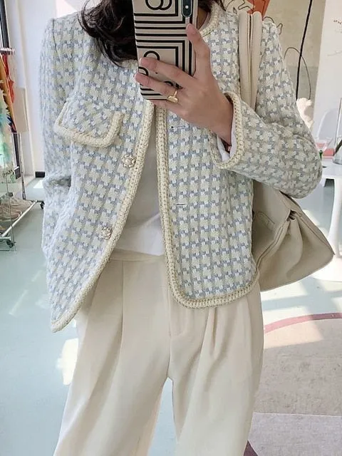 Chic Vintage French Tweed Blazer Jacket