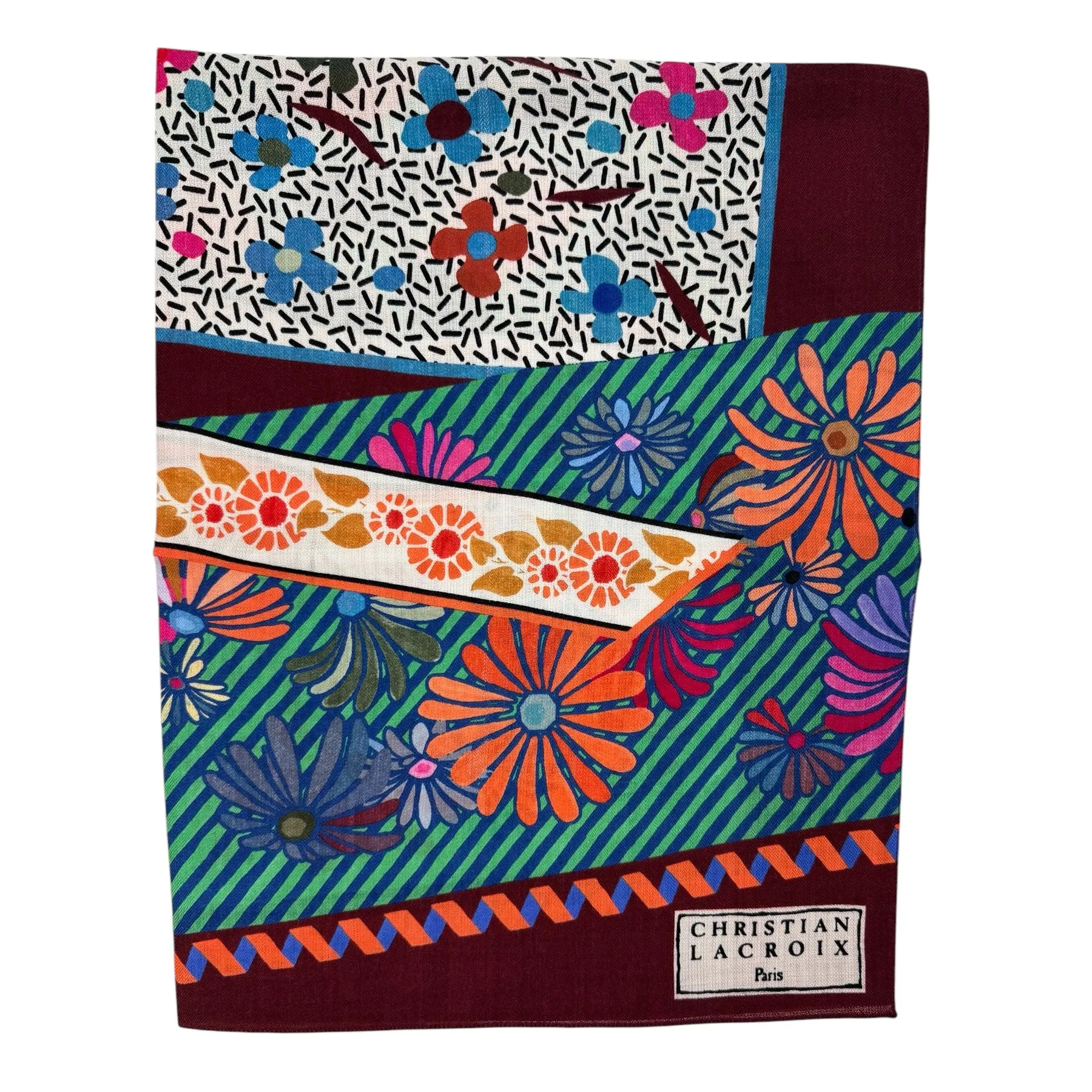 Christian Lacroix Scarf Colorful Floral - Wool Shawl