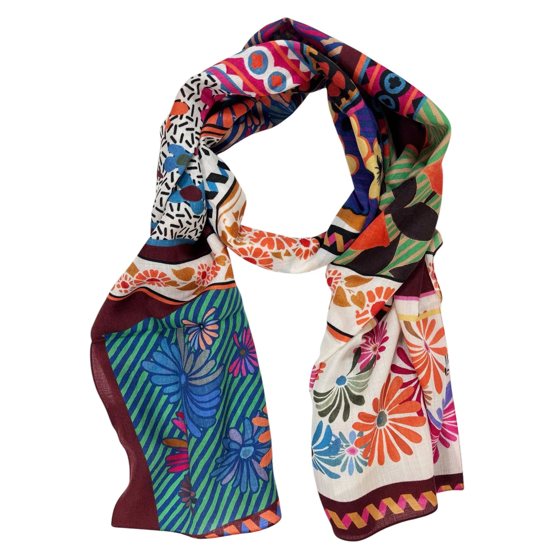 Christian Lacroix Scarf Colorful Floral - Wool Shawl