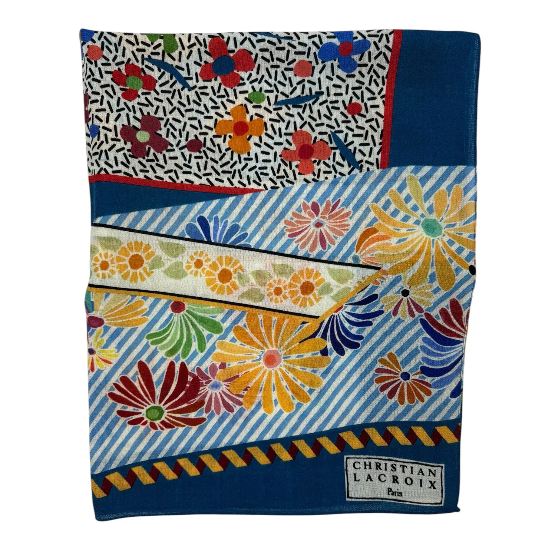 Christian Lacroix Wool Scarf Colorful Floral Design