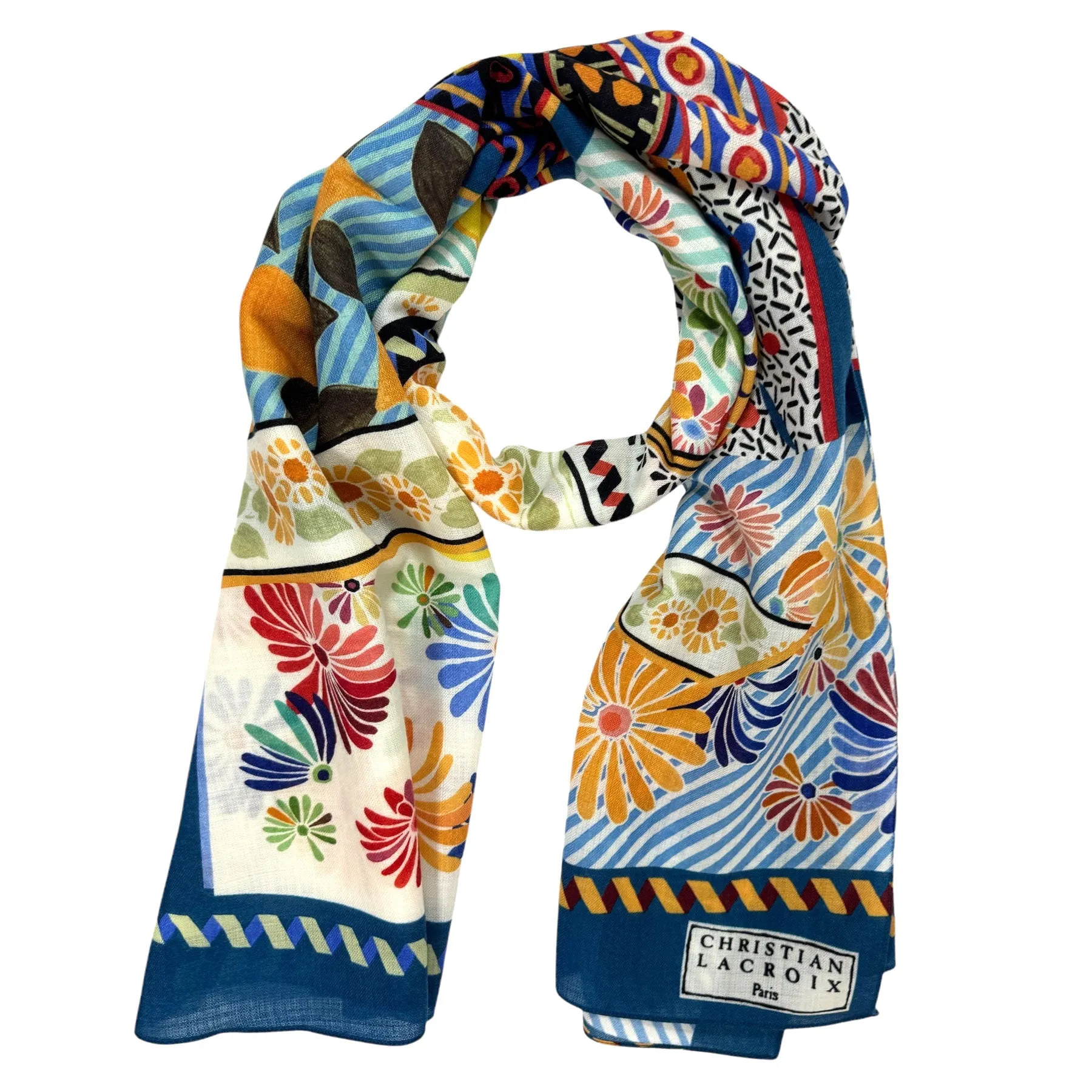Christian Lacroix Wool Scarf Colorful Floral Design