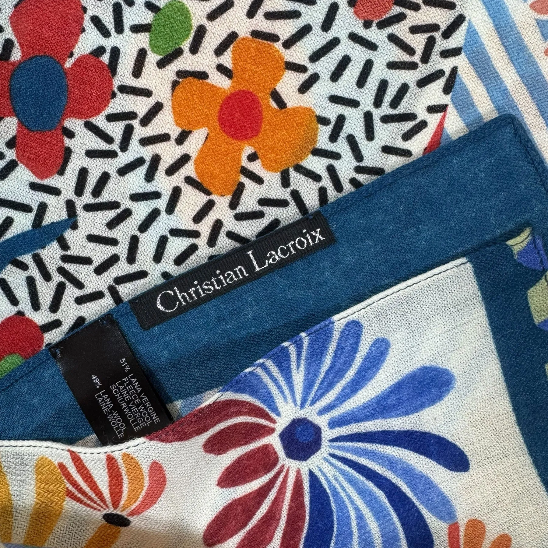 Christian Lacroix Wool Scarf Colorful Floral Design