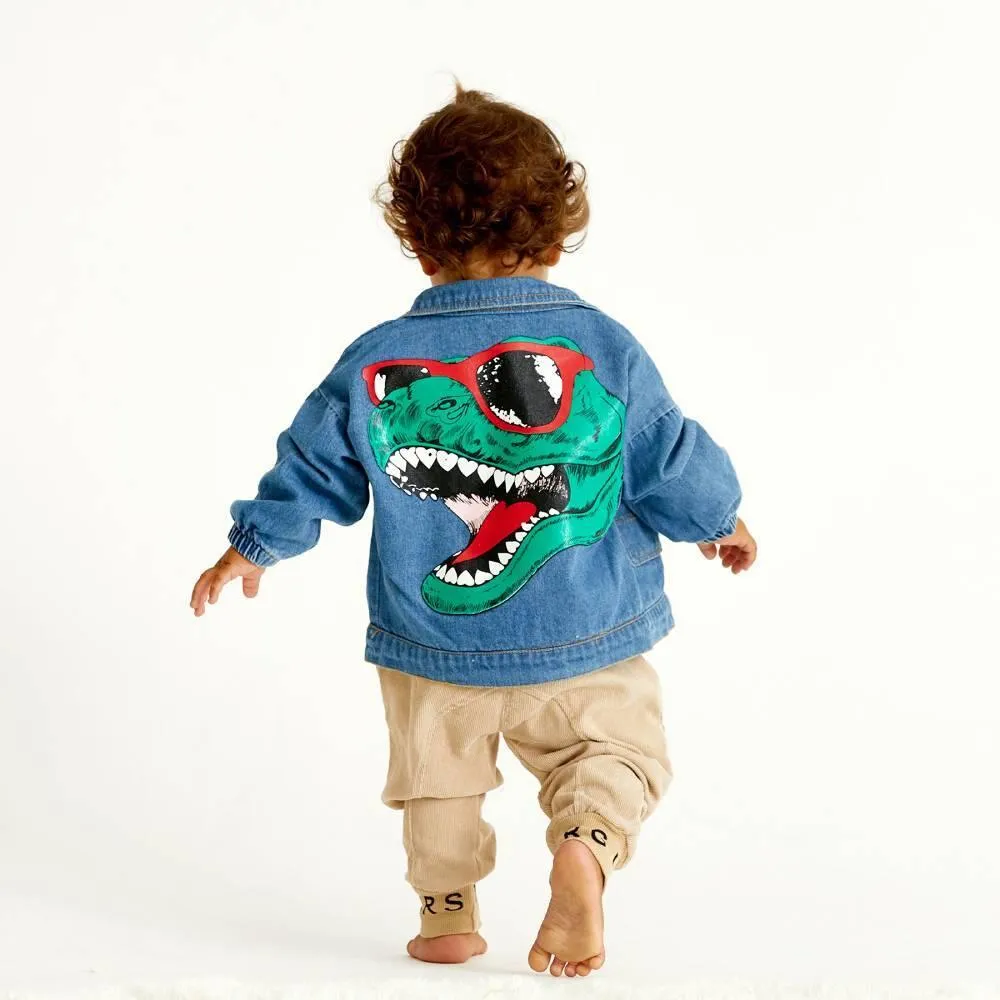 COTTNBABY Cartoon Dinosaur Print Street Style Denim Jacket