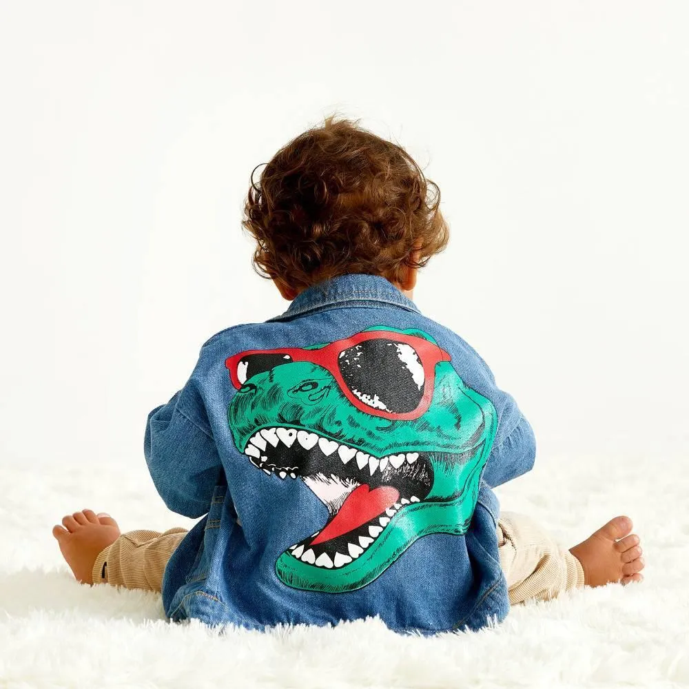 COTTNBABY Cartoon Dinosaur Print Street Style Denim Jacket