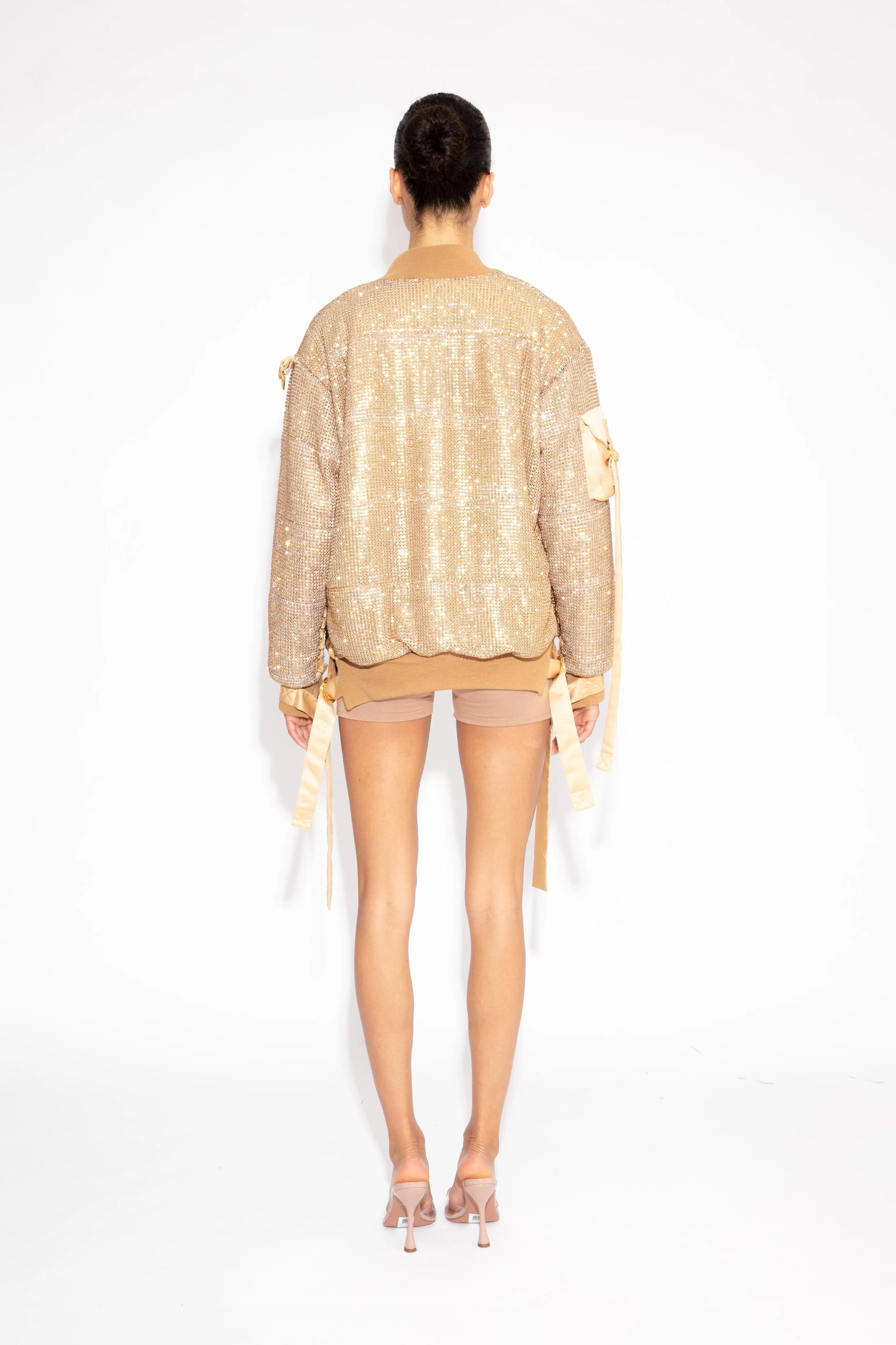 Crystal Bomber Jacket in Gold