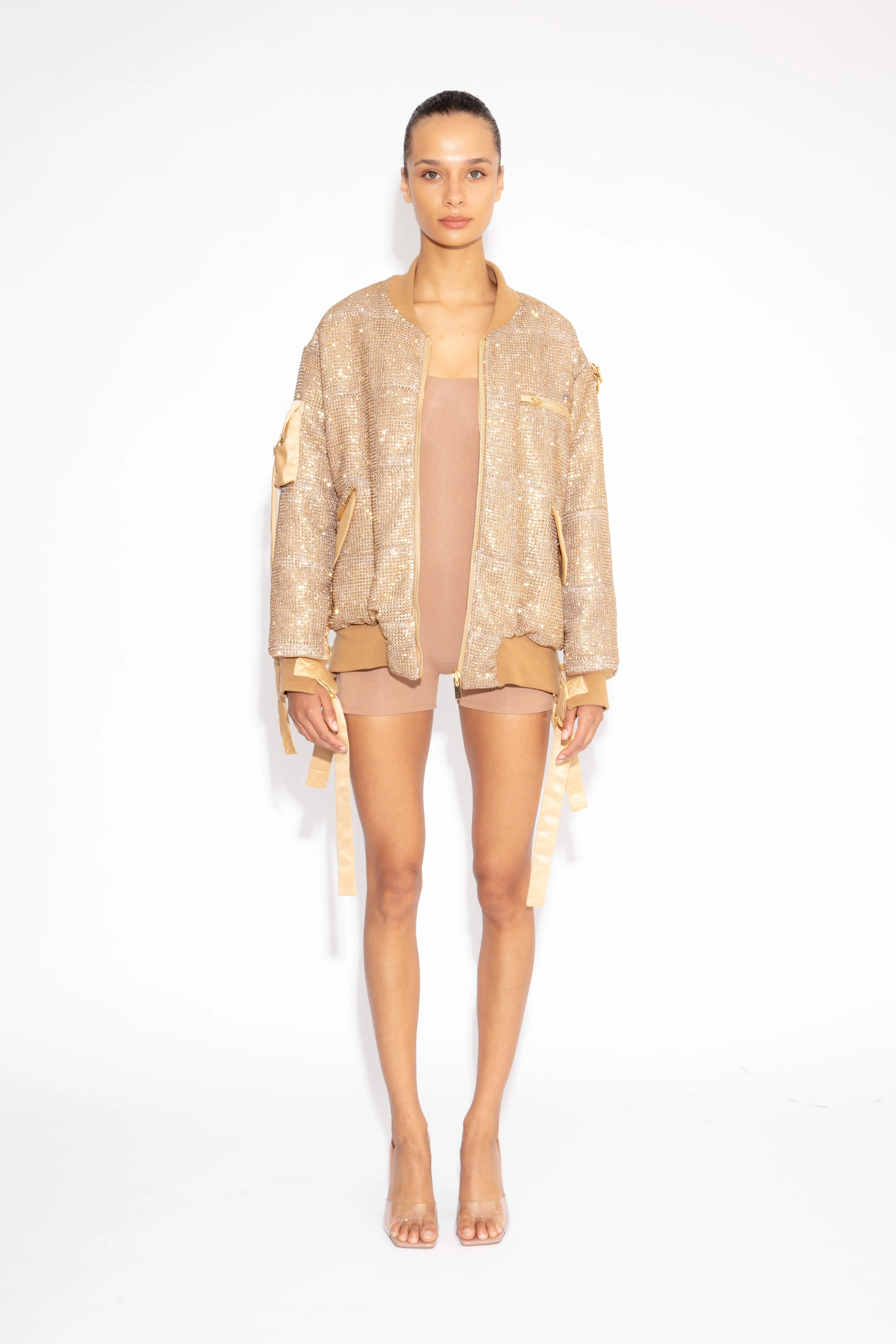 Crystal Bomber Jacket in Gold