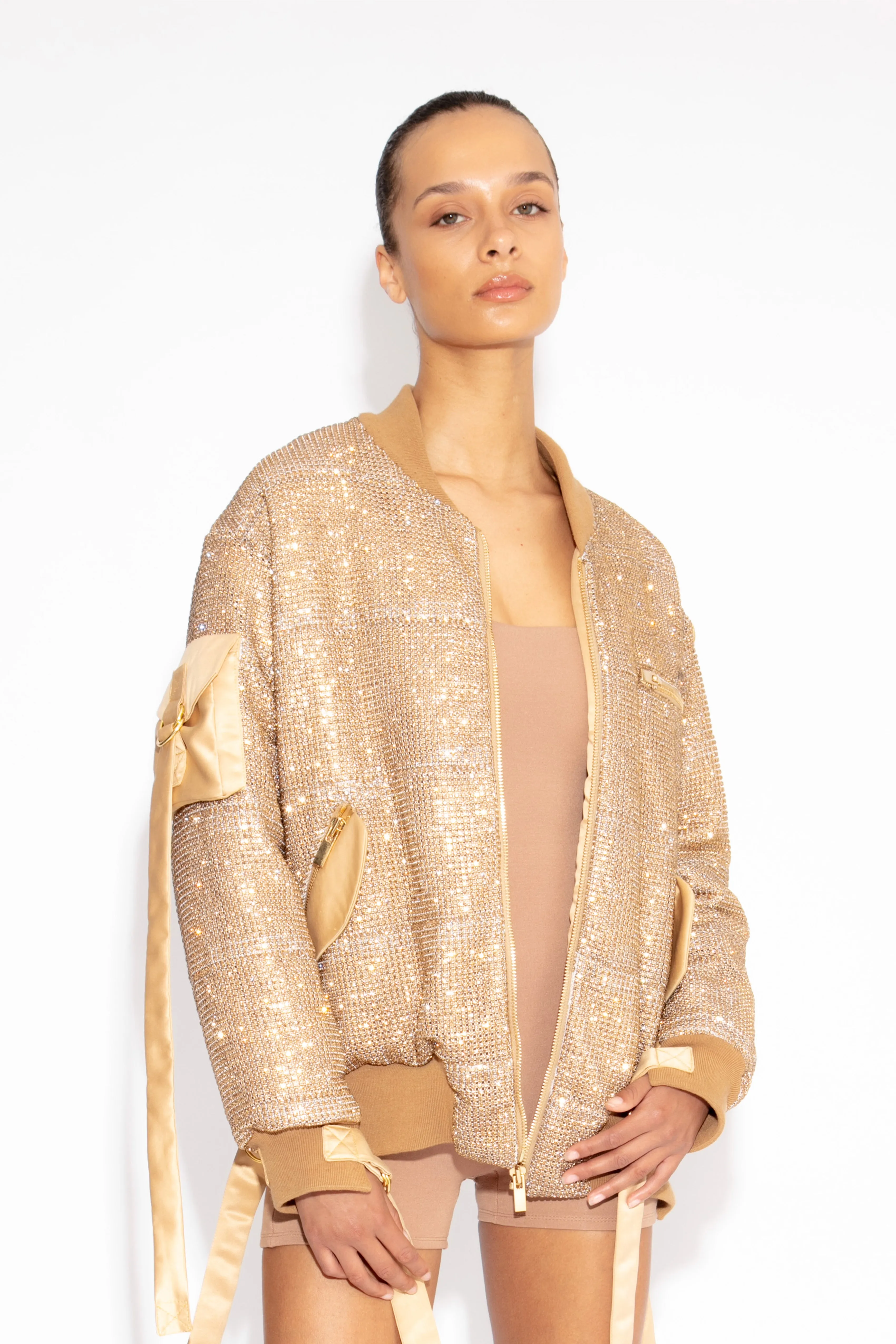 Crystal Bomber Jacket in Gold