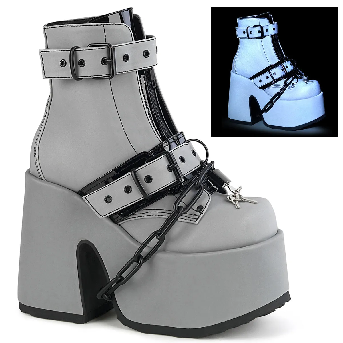 Demonia Camel-205 Chunky Heel Platform Ankle Boot