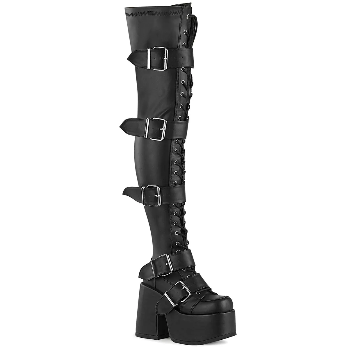DemoniaCult Camel 305 Womens 5" Heel, Platform Front Lace, with Buckles Over-Knee-Boots