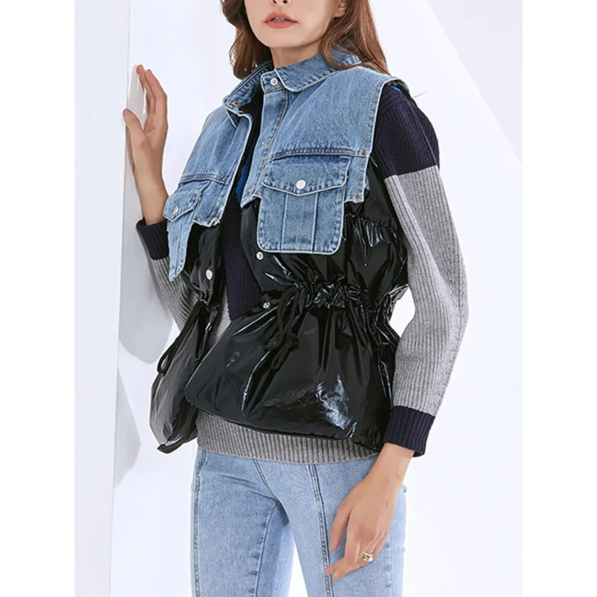 Drawstring Sleeveless Cotton Coat