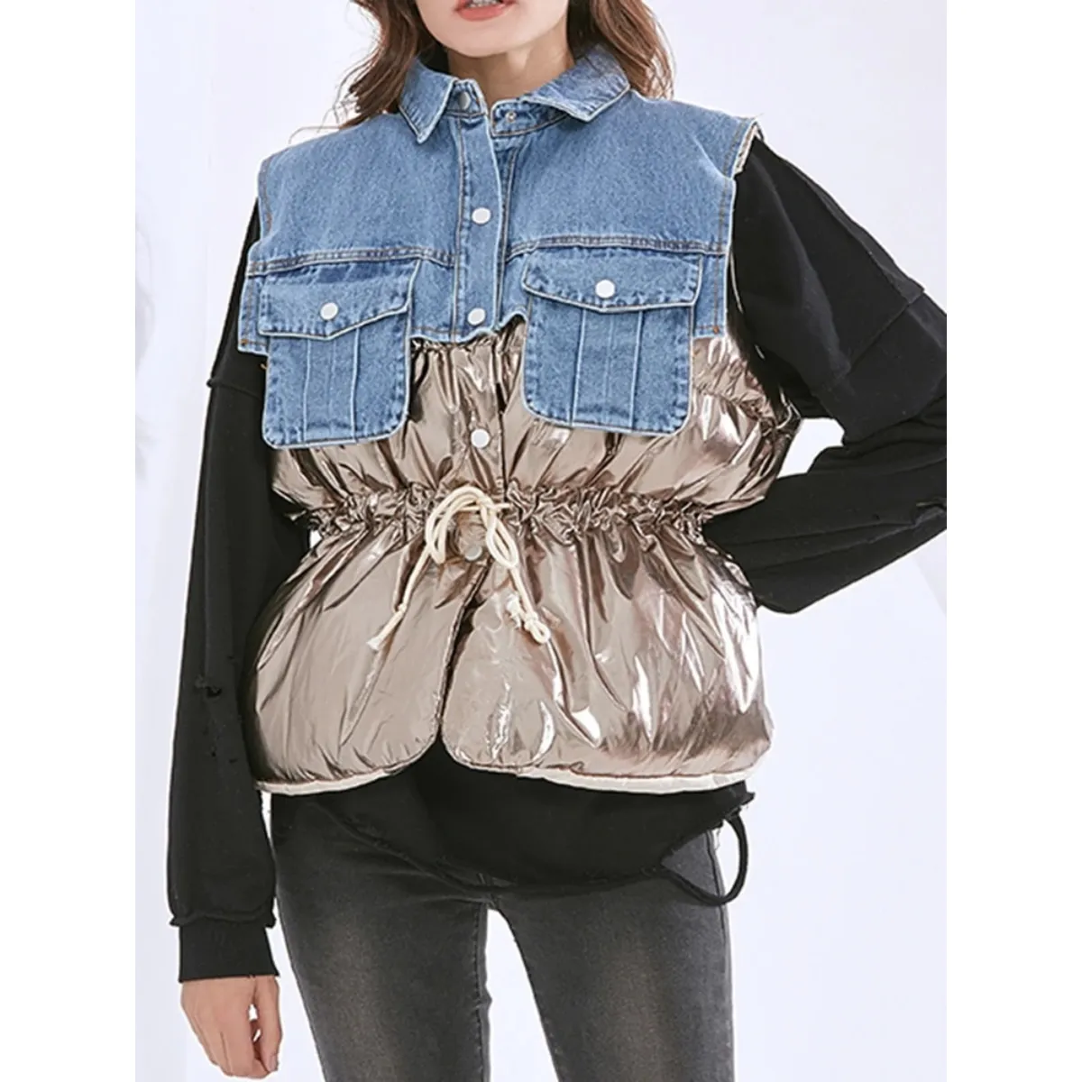 Drawstring Sleeveless Cotton Coat