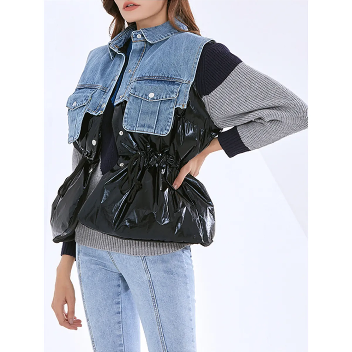 Drawstring Sleeveless Cotton Coat