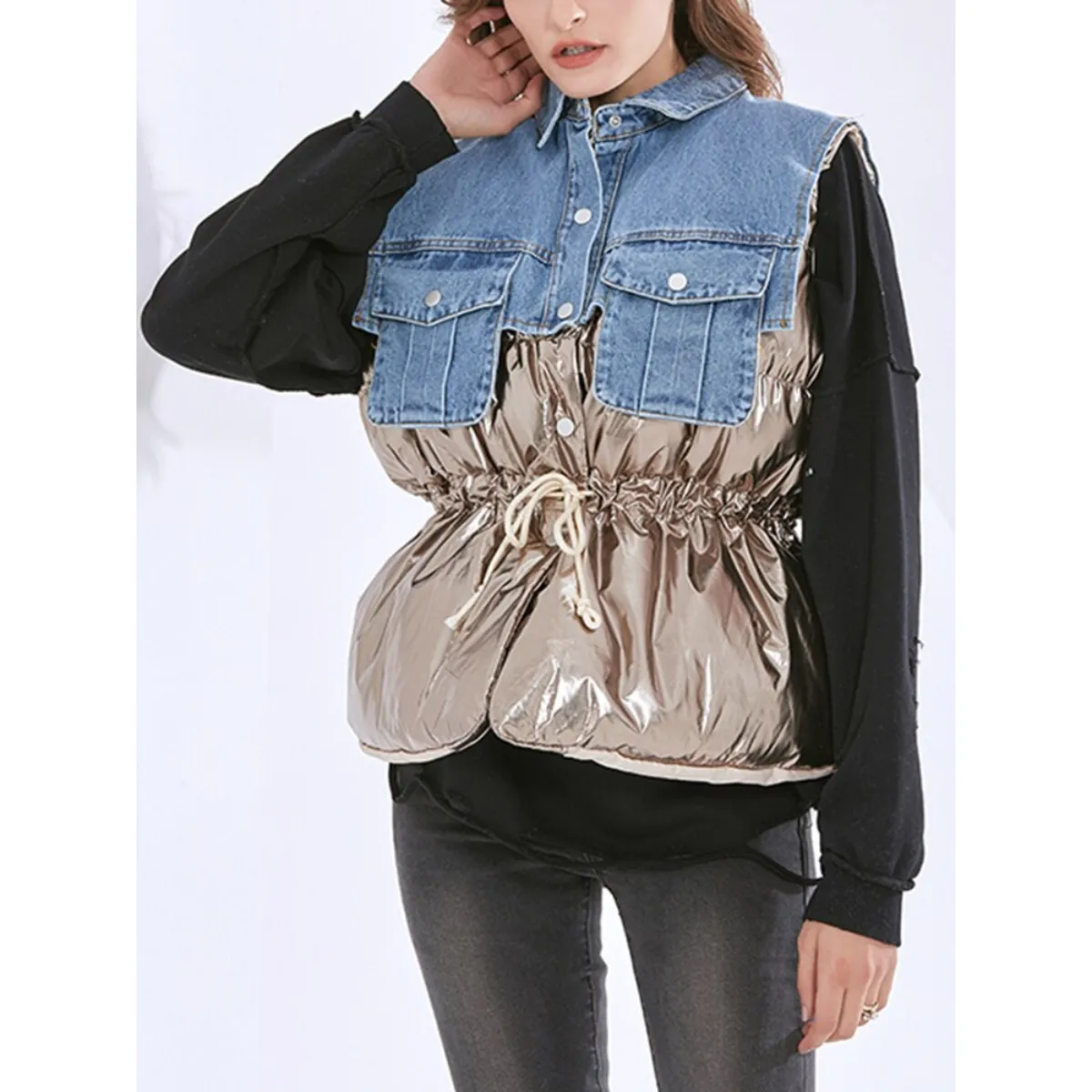 Drawstring Sleeveless Cotton Coat