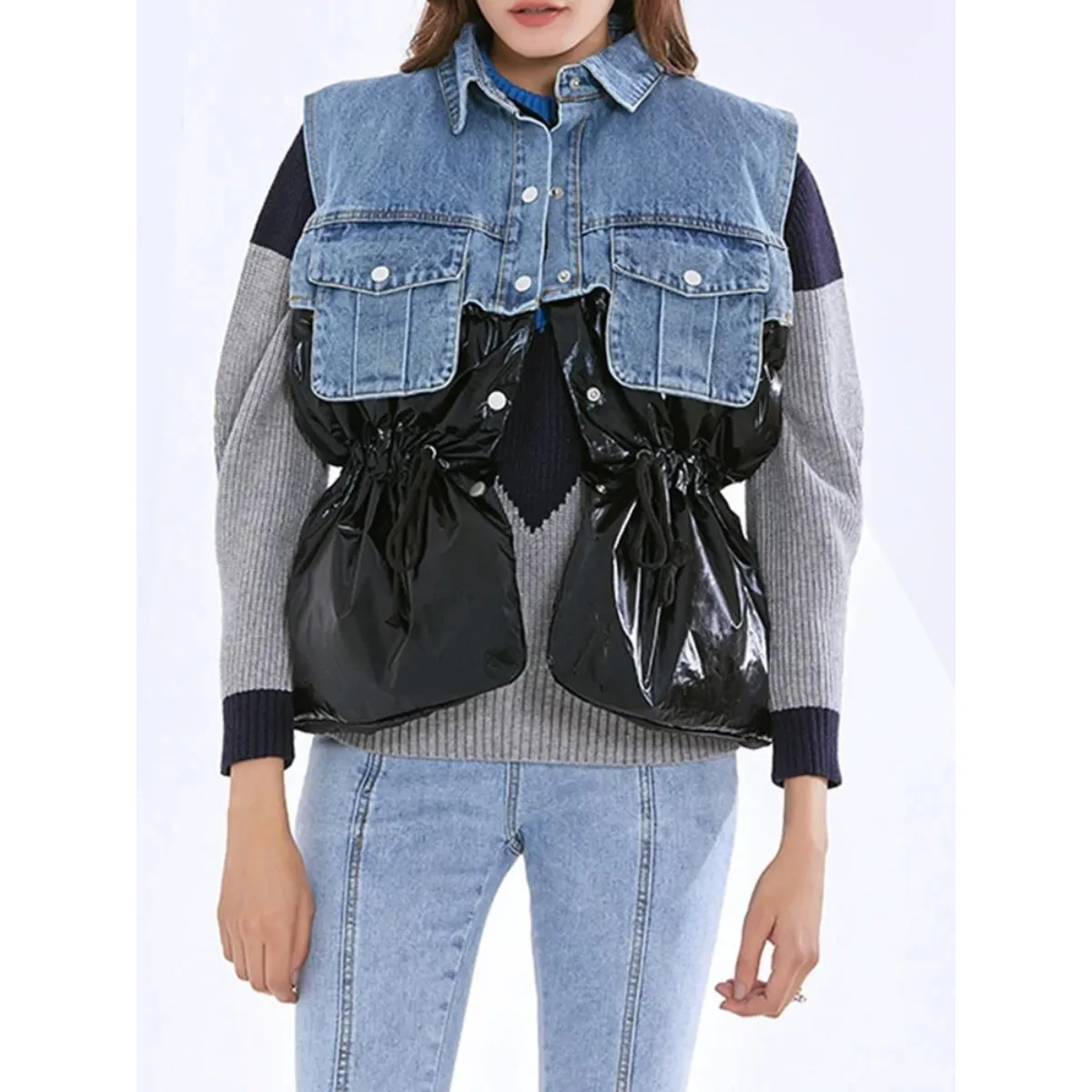 Drawstring Sleeveless Cotton Coat