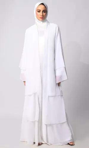 Elegance in Layers: White Tiered Shrug with Satin Lining - Final Sale