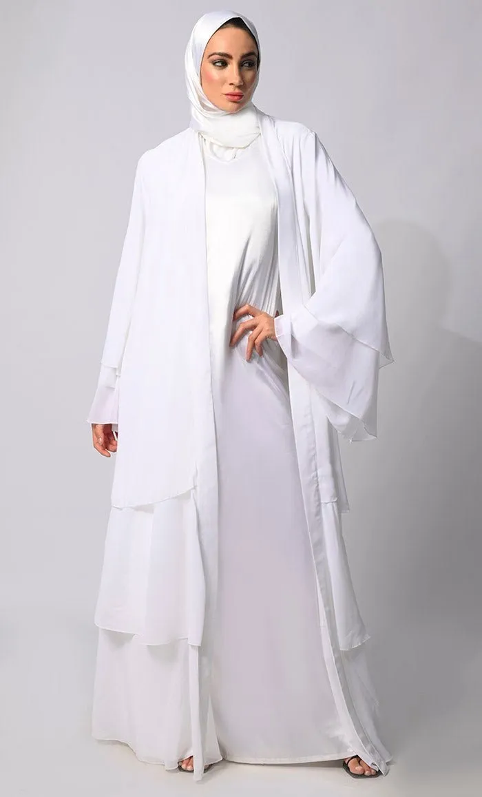 Elegance in Layers: White Tiered Shrug with Satin Lining - Final Sale